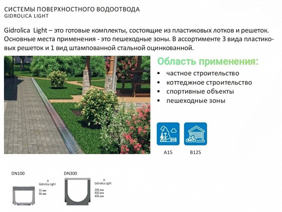 Комплект: лоток 1000*115*55 водоотводный пластик. с решеткой пластиковой, В125